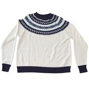 Sigallo Vintage Fair Isle Sweater Womens XL White Navy Nordic Pullover Raglan